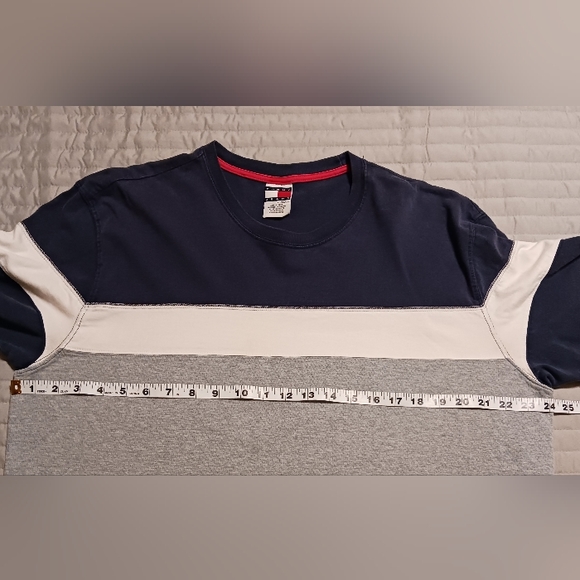 Vintage 2002 Tommy Hilfiger Jeans Men's XL Blue White Gray Color Block S/S Shirt - Picture 9 of 10